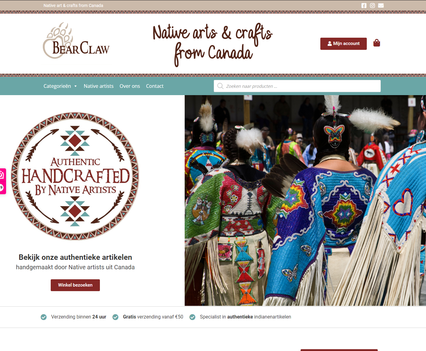 De website van Bear claw Native arts & crafts